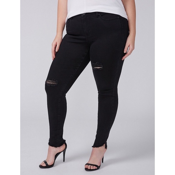 Lane Bryant Denim - Lane Bryant Distressed Black Mid Rise Skinny Jeans